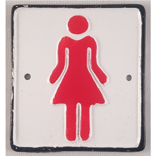 Decoratieve gietijzeren muur of deurplaat : Toilet - Vrouw  wit/zwart/rood